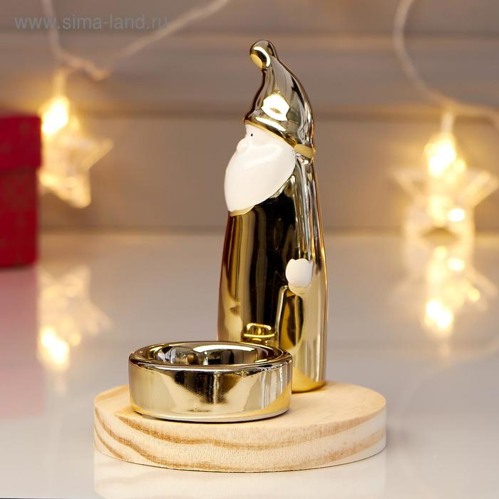 Сувенир керамика, дерево подсвечник Сувенир керамика, дерево подсвечник "Дед Мороз" золото 13,5х10х10 см