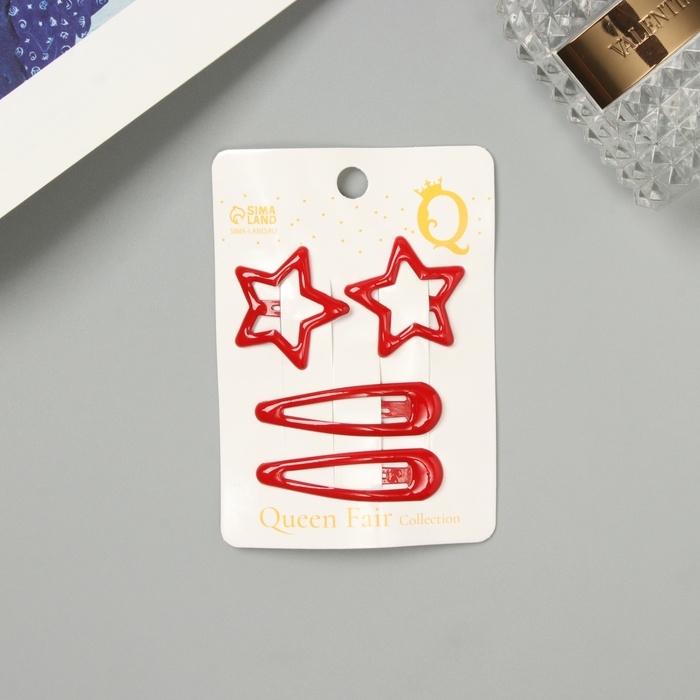 Невидимка для волос  Невидимка для волос "Энико" (набор 4 шт) звезда, 5 и 3 см, красный