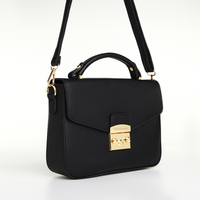 Сумка женская на клапане, TEXTURA, маленький размер, цвет чёрный Сумка женская на клапане, TEXTURA, маленький размер, цвет чёрный