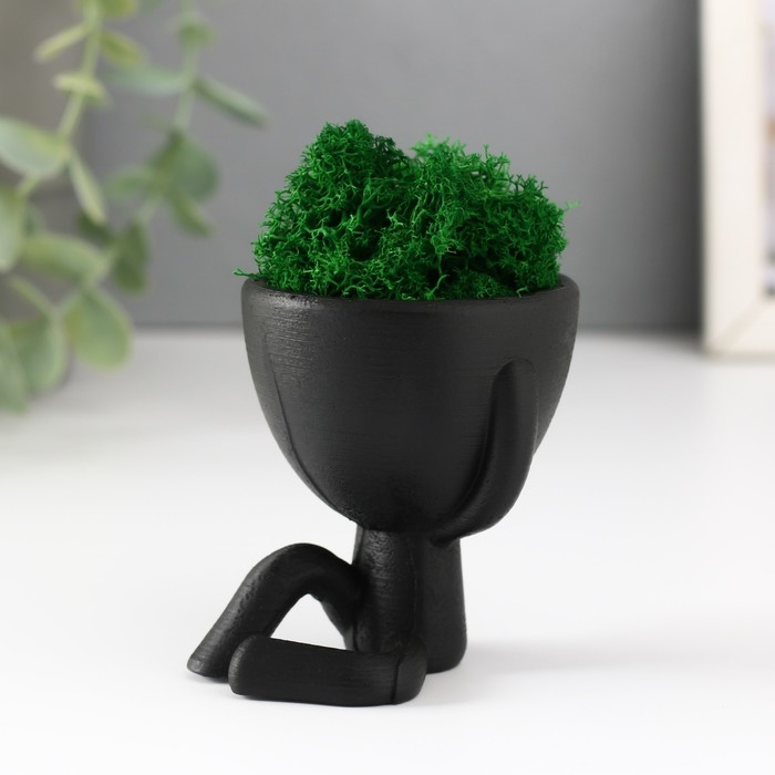 Кашпо бетонное мини Кашпо бетонное мини "Мистер Грин" Ивадзару со мхом черный 5,5х6,5х6,5 см (мох зел стабил.)