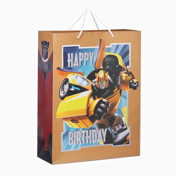 Пакет подарочный крафт Пакет подарочный крафт "Happy Birthday" 40х31х11.5 см, Трансформеры