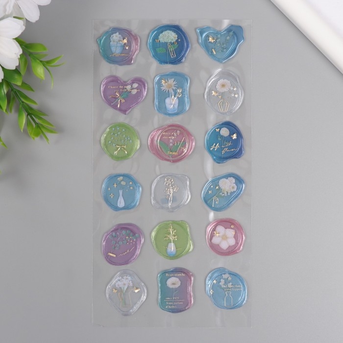 Наклейки для творчества пластик Наклейки для творчества пластик "Цветные цветочные богатства" 9,3х20,4 см