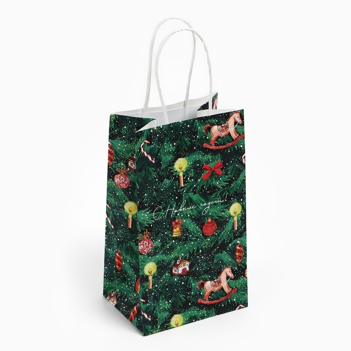Пакет подарочный новогодний крафтовый &laquo;Новогодняя ёлочка&raquo;, 12 х 21 х 9 см, Новый год