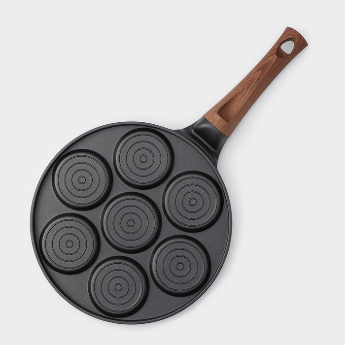 Сковорода-оладница литая Доляна «Смайлы», d=26 см, ручка soft-touch, цвет чёрный Сковорода-оладница литая Доляна «Смайлы», d=26 см, ручка soft-touch, цвет чёрный