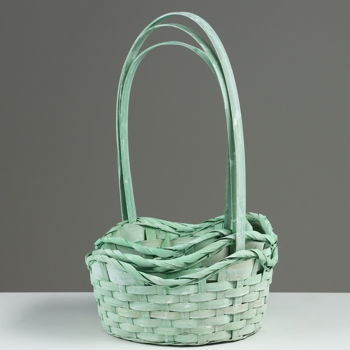 Набор корзин, 19х7,5х9,5/31 см, 22х9х11/34 см, 24х9х11,5/35 см, 3 шт, зелёные, бамбук Набор корзин, 19х7,5х9,5/31 см, 22х9х11/34 см, 24х9х11,5/35 см, 3 шт, зелёные, бамбук