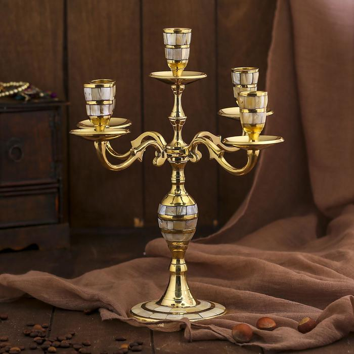 Подсвечник латунь на 5 свечей Подсвечник латунь на 5 свечей "Перламутровые отливы" 25,5х25,5х29 см