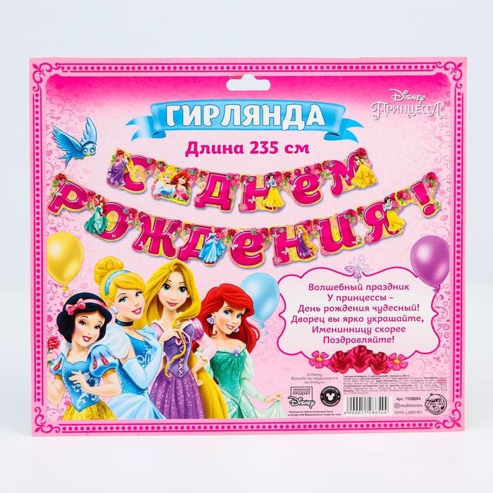 Гирлянда на люверсах "С Днем Рождения!", длина 219 см, Принцессы