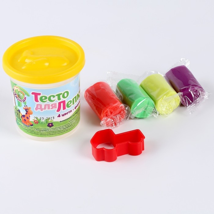 Тесто для лепки в банке 4 цвета по 25 г + формочка-каттер Тесто для лепки в банке 4 цвета по 25 г + формочка-каттер