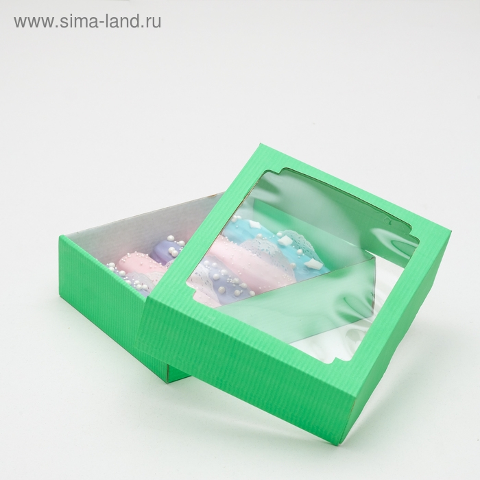 Коробка сборная, крышка-дно, с окном, мятная, 18 х 15 х 5 см Коробка сборная, крышка-дно, с окном, мятная, 18 х 15 х 5 см