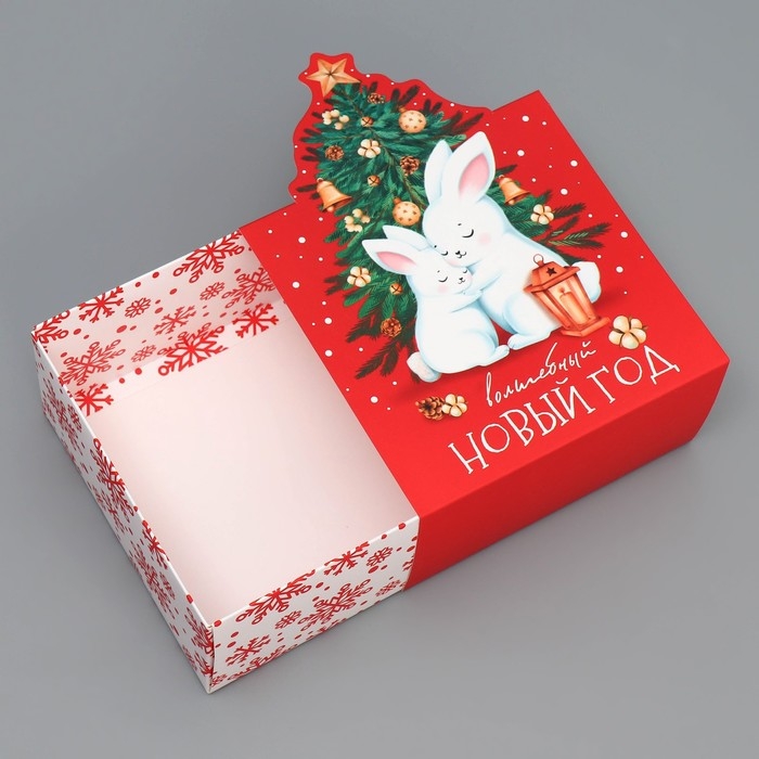 Подарочная коробкановогодняя складная «Волшебный новый год», зайки, 15 х 15 х 8 см, Новый год Подарочная коробкановогодняя складная «Волшебный новый год», зайки, 15 х 15 х 8 см, Новый год