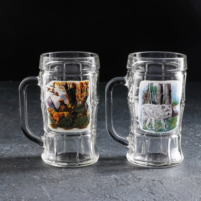 Набор кружек для пива «Охота-рыбалка», 330 мл, 2 шт, рисунок МИКС Набор кружек для пива «Охота-рыбалка», 330 мл, 2 шт, рисунок МИКС