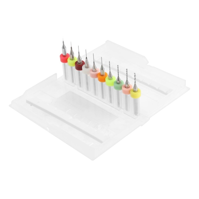 Набор сверл для ЧПУ печатных плат ТУНДРА, карбид вольфрама, 0.1 - 1 мм, 3.2 мм, 10 шт. Набор сверл для ЧПУ печатных плат ТУНДРА, карбид вольфрама, 0.1 - 1 мм, 3.2 мм, 10 шт.