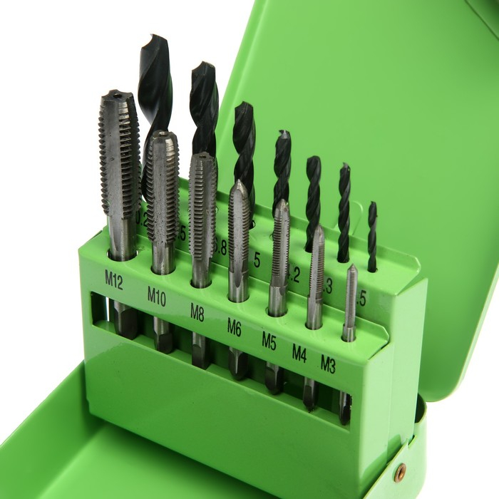 Набор сверл и метчиков ТУНДРА, 2.5 - 10.2 мм и М3 - М12, 15 предметов Набор сверл и метчиков ТУНДРА, 2.5 - 10.2 мм и М3 - М12, 15 предметов