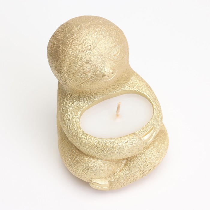 Свеча  Свеча "Ленивец" в подсвечнике из гипса,9х10,5х11см, золото