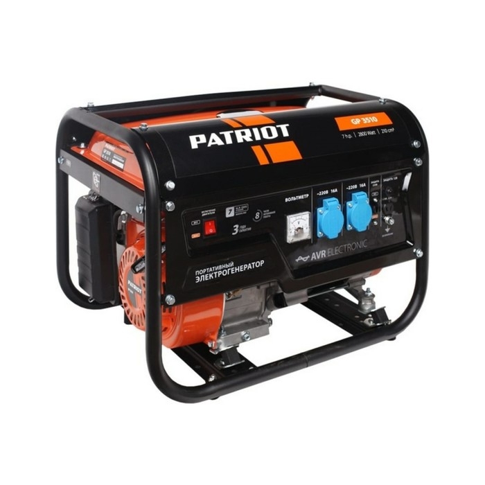 Генератор бензиновый PATRIOT GP3510, 4Т, 2.8 кВт, 2х220/12 В, 220 В, 0.6 л, ручной старт Генератор бензиновый PATRIOT GP3510, 4Т, 2.8 кВт, 2х220/12 В, 220 В, 0.6 л, ручной старт