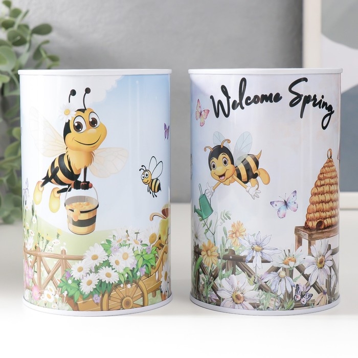 Копилка металл Копилка металл "Пчёлки" МИКС 8х8х12,5 см