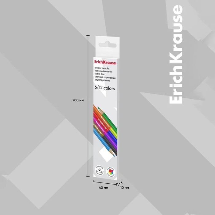 Карандаши 12 цветов 6 штук, ErichKrause, двусторонние, дерево, трехгранные, 2,6 мм грифель, картонная упаковка, европодвес Карандаши 12 цветов 6 штук, ErichKrause, двусторонние, дерево, трехгранные, 2,6 мм грифель, картонная упаковка, европодвес