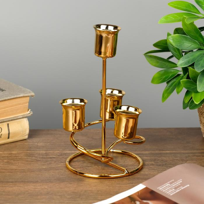 Подсвечник металл на 4 свечи Подсвечник металл на 4 свечи "Спираль" золото 16х9х9 см