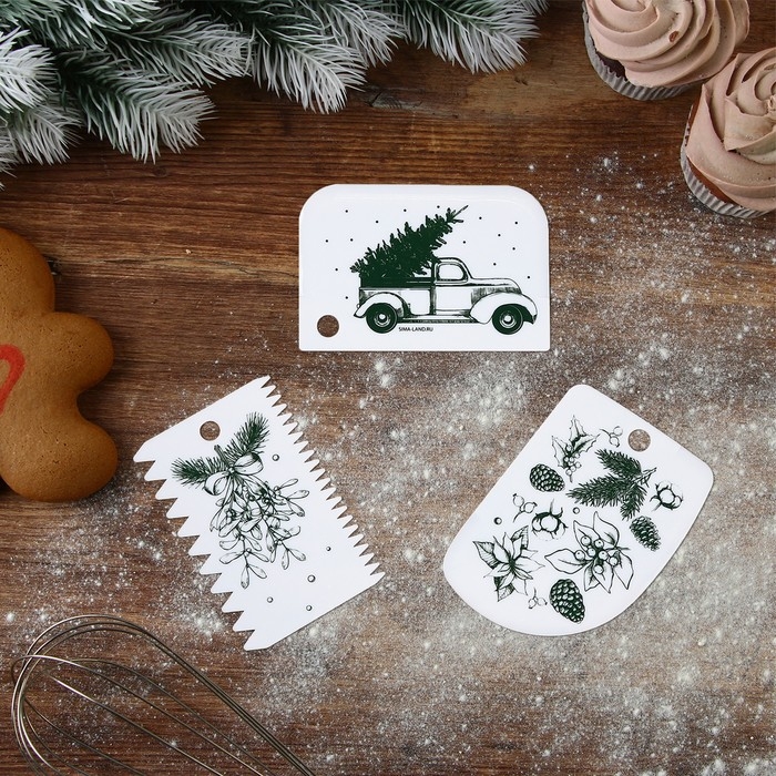 Новый год. Набор кондитерских шпателей «Рождество» 11.5×8 см, 11.2×6.5 см, 10×7 см, 3 шт Новый год. Набор кондитерских шпателей «Рождество» 11.5×8 см, 11.2×6.5 см, 10×7 см, 3 шт