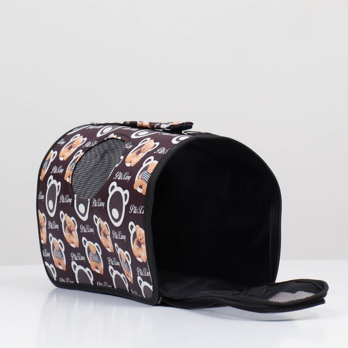 Сумка-переноска каркасная  Сумка-переноска каркасная "Бурые медведи", размер S, 37,5 х 17 х 22 см, коричневая