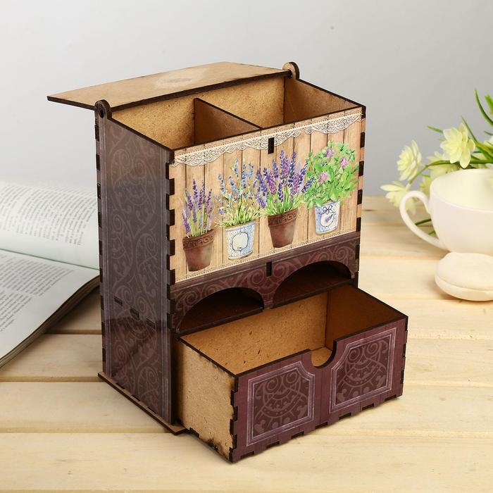 Чайный домик двойной с ящиком Чайный домик двойной с ящиком "Лаванда в горошках" 20х8,7х15,2 см