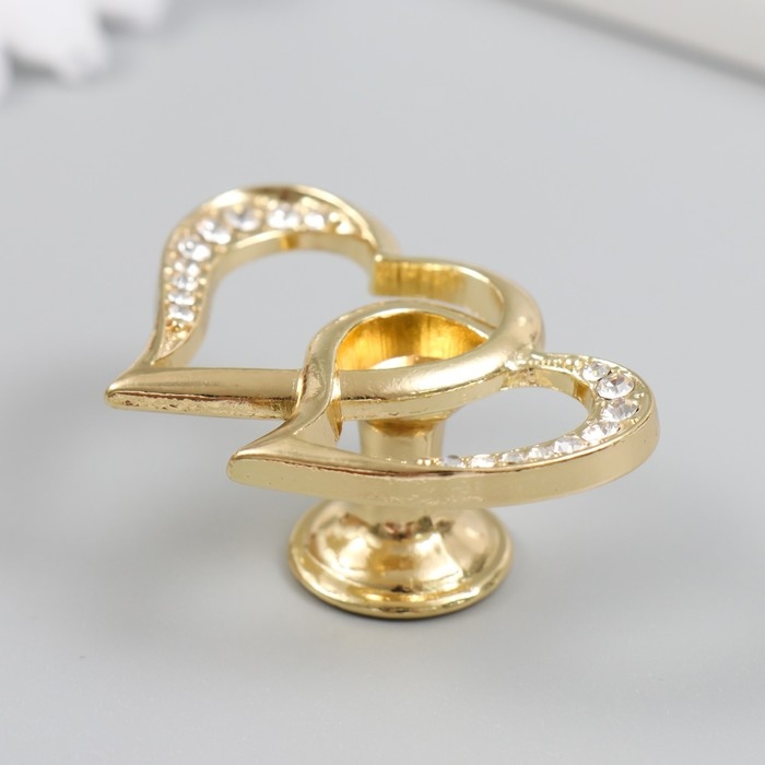 Ручка для шкатулки металл Ручка для шкатулки металл "Два сердца" стразы, золото 3,8х5,4х2,4 см