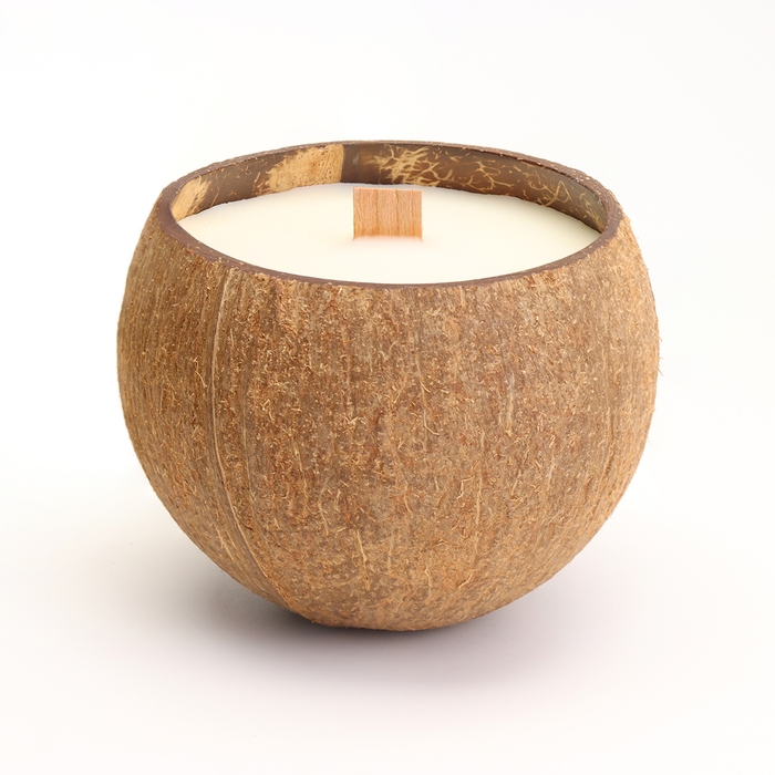 Свеча в кокосе ароматическая, английская груша и фрезия, соевый воск, 8х10 с, в коробке Свеча в кокосе ароматическая, английская груша и фрезия, соевый воск, 8х10 с, в коробке