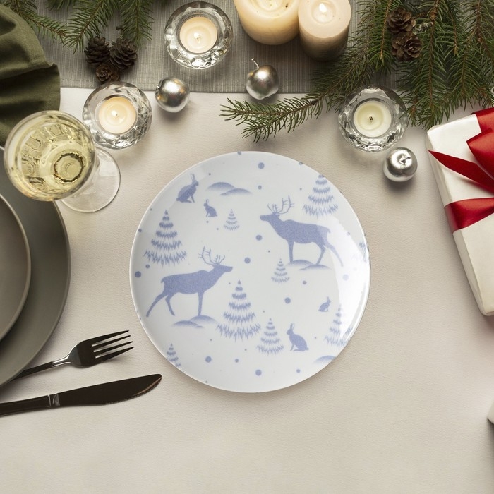 Тарелка фарфоровая &laquo;Зимний лес&raquo;, d=24 см, цвет белый