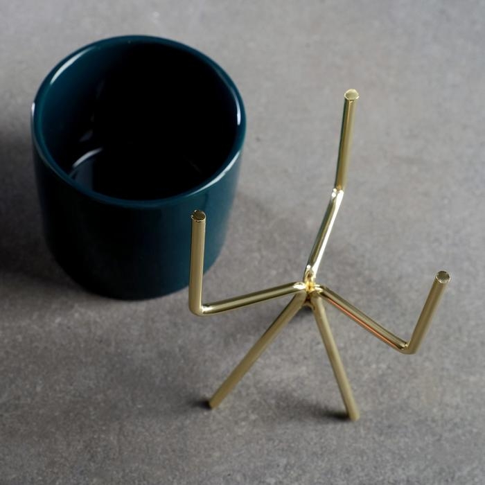 Кашпо  Кашпо "Цилиндр" зеленое, на золотой подставке, 15х8х8см