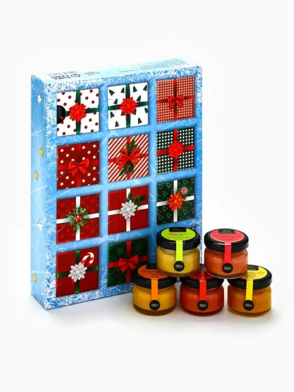 Адвент календарь новогодний с мёдом &laquo;2026&raquo;, облепиха, кедровые орешки, малина, цитрус, клубника
