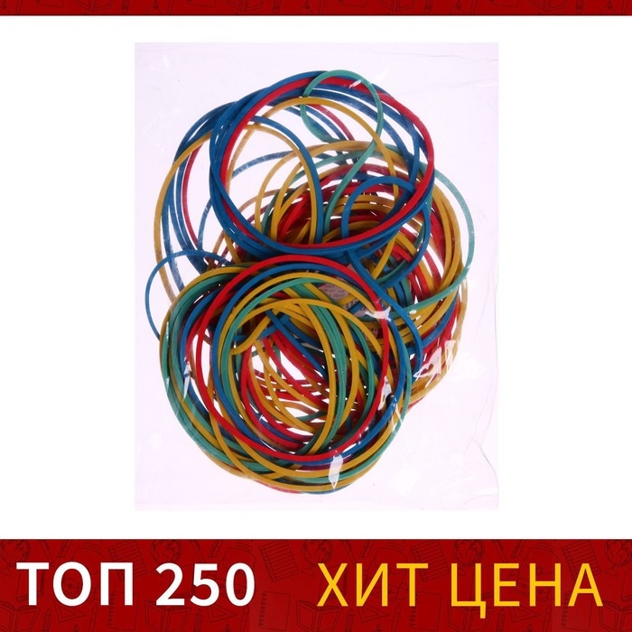 Банковская резинка, 50 г, диаметр 60 мм, длина 95 мм, сечение 1,7 х 1,7 мм, микс, в пакете Банковская резинка, 50 г, диаметр 60 мм, длина 95 мм, сечение 1,7 х 1,7 мм, микс, в пакете