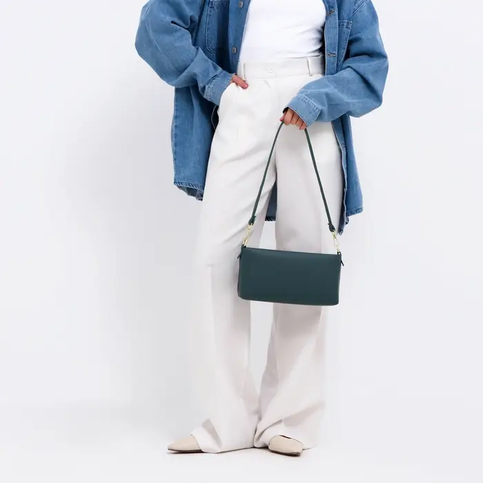 Сумка женская кросс-боди на молнии, 25.5&times;6.5&times;12.5 см, зелёная