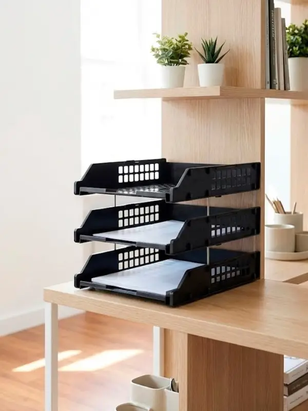 Набор лотков для бумаг &laquo;Стамм&raquo; STRONG, горизонтальный, на металлических стержнях, 3 отделения, чёрный