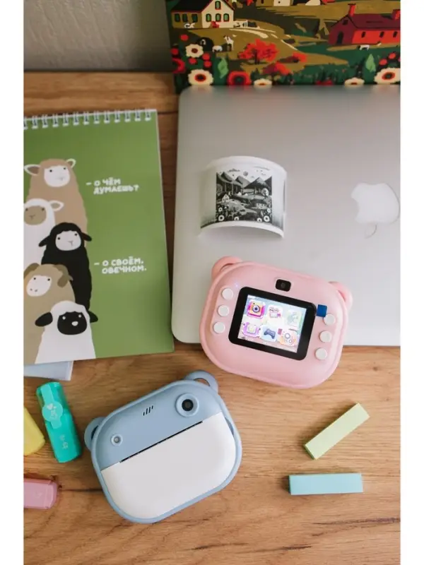 Детский мини принтер с камерой, для печати, модель LPR-21, Туре-С, лента, с ремешком, розовый