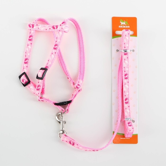 Комплект  Комплект "Цветные следы", ширина 1 см, поводок 120 см, шлейка 23-35 см, розовый