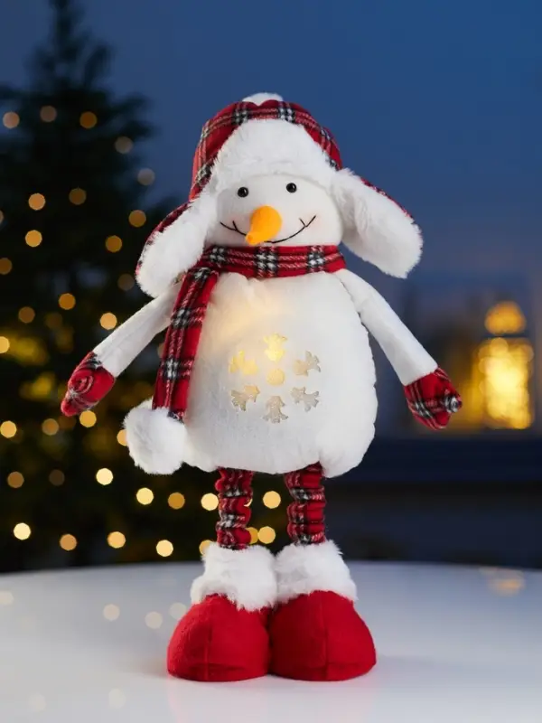 Фигура текстиль «Снеговик» 40-60 см, телеск-е ножки, 1LED, LR1130х3 (в компл.), Т/БЕЛЫЙ