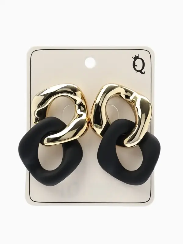 Серьги металл &laquo;Цепь&raquo;, диагональ, 2 полых ромба, золотисто-чёрные