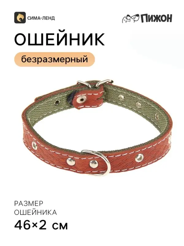 Ошейник комбинированный, 46&times;2 см, безразмерный, кожа, брезент, цвет МИКС
