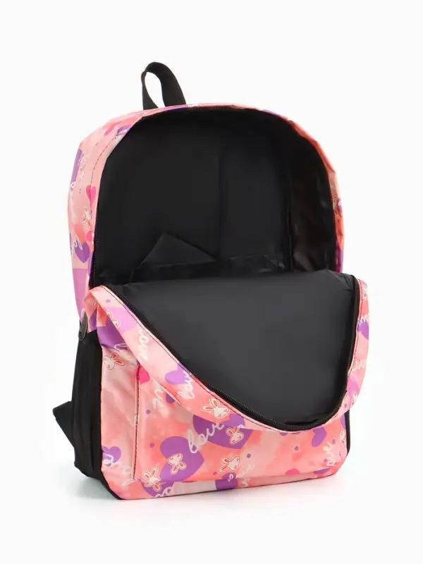 Рюкзак школьный на молнии, с карманами, с рисунком, размер 30&times;13&times;42 см, розовый
