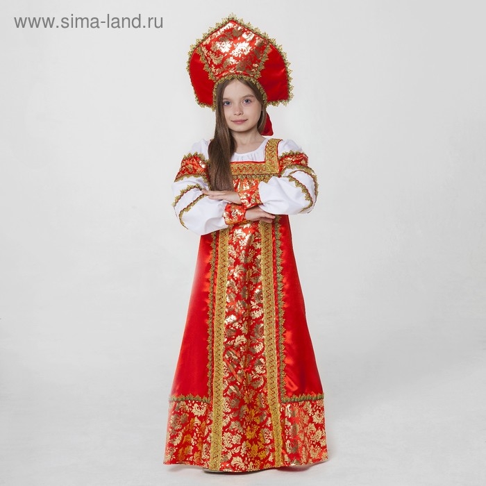Русский народный костюм  Русский народный костюм "Любавушка", платье-сарафан, кокошник, р-р 32, рост 122-128 см, цвет красный