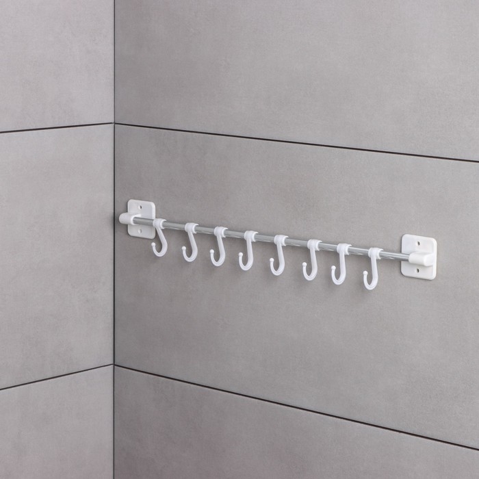Держатель для полотенец в ванную, 8 крючков, 45 см, белый