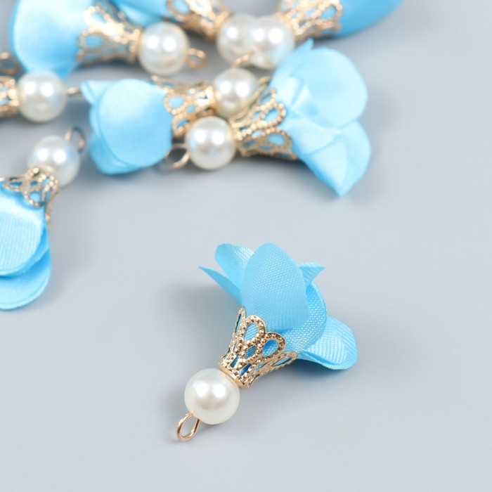 Декор для творчества текстиль Декор для творчества текстиль "Цветок с жемчужиной. Небесный" набор 10 шт 2,5 см