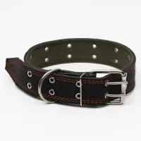 Ошейник комбинированный кожа/брезент, безразмерный, 83&times;4.5 см, ОШ 20-70 см, чёрный