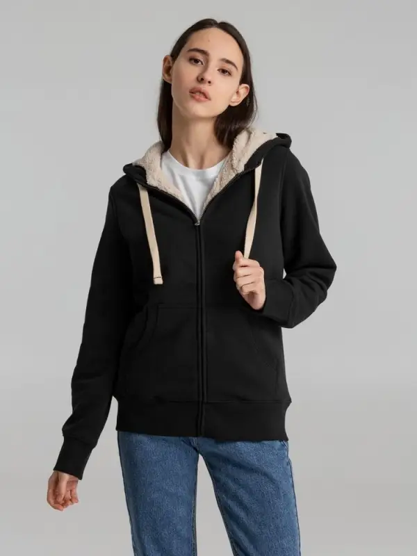 Толстовка унисекс на молнии Sherpa черная, размер XS