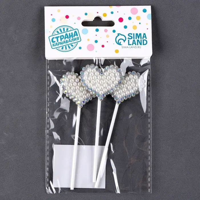 Топпер для торта «Блестящие сердечки», в наборе 3 шт. Топпер для торта «Блестящие сердечки», в наборе 3 шт.