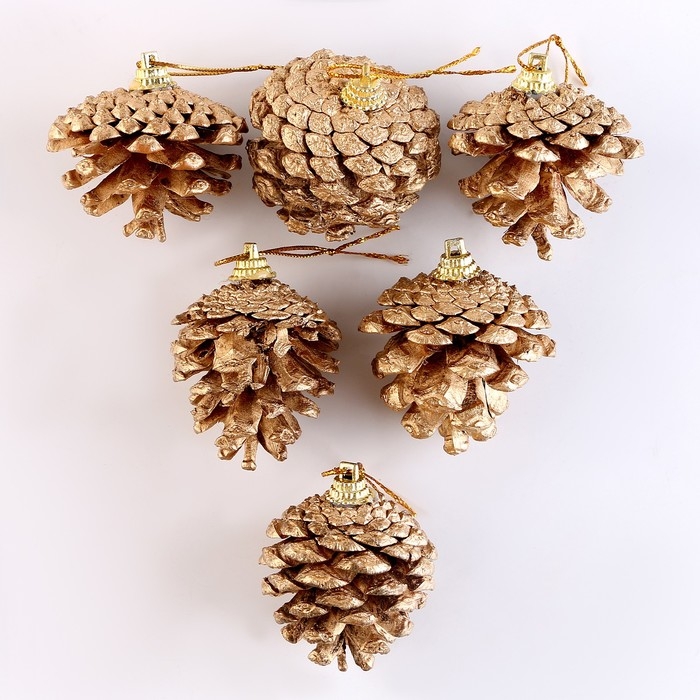Новый год! Набор декоративных шишек, 6 шт., в золотом цвете, 17,5 × 11,5 × 6 см Новый год! Набор декоративных шишек, 6 шт., в золотом цвете, 17,5 × 11,5 × 6 см