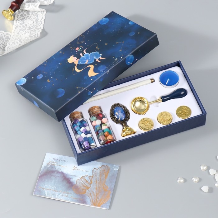 Сургучный набор "Принц" печати, ручка, ложка, маркер, воск, свеча 22х12 см