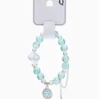 Браслет с подвесками "Сахарный" диск, сердечко, шар №10, цвет бело-голубой в серебре