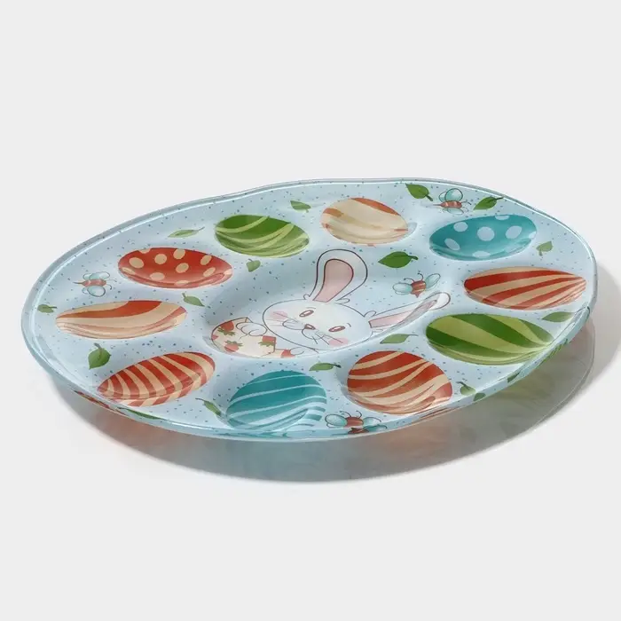 Подставка для яиц Доляна &laquo;Зайка&raquo;, 24&times;20.6 см, 10 ячеек, стекло, голубая