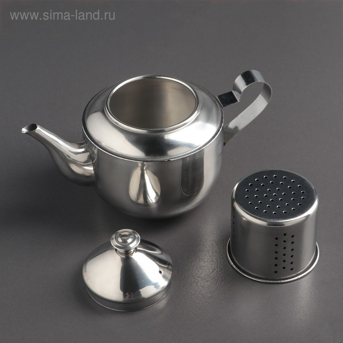 Чайник из нержавеющей стали «Альваро», 500 мл, металлическое сито, фиксированная ручка Чайник из нержавеющей стали «Альваро», 500 мл, металлическое сито, фиксированная ручка